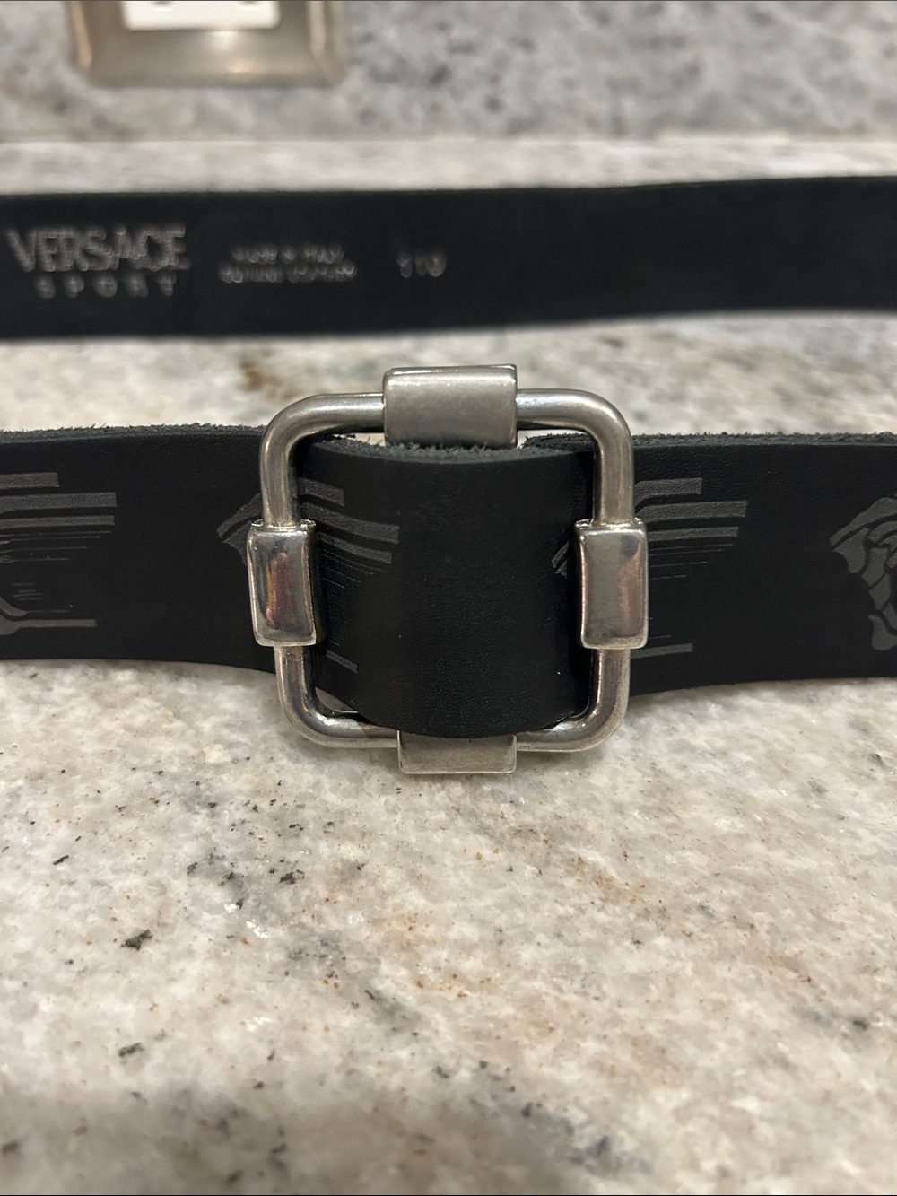 Versace Black Leather Belt with Silver Buckle